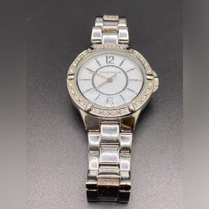 Anne Klein Quartz Wrist Watch SilverTone Rhinestone Working Watch New Battery